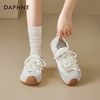 达芙妮芭蕾德训鞋女2025新款时尚百搭透气甜美增高阿休闲甘鞋 米灰色 35