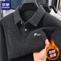 罗蒙（ROMON）仿雪貂绒假两件加绒毛衣2025秋冬季新款保暖男士打底针织衫上衣 222黑色 XL （建议体重125-140斤）