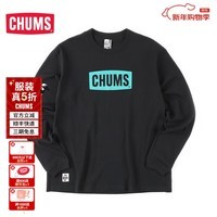CHUMS洽洽鸟 男款棉质长袖T恤 户外运动休闲圆领LOGO卫衣 1828黑色/蓝色K007 L 175