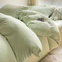 J.H.Longess 厚实保暖纯色双拼牛奶绒高克重秋冬加绒床上四件套 芽绿/LJR 1.8床 床单款 (被套200*230cm) 套件