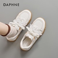 达芙妮厚底德训鞋女2026新款春季网面透气休闲运动百搭增高鞋 米杏色 35