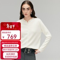 帕罗（PALUOPO）【100%山羊绒】25秋冬圆领卷边开衫极简风百搭休闲羊绒衫女 新古董白 S 95