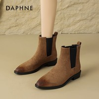 达芙妮巨好看尖头短靴子女秋冬2025新款英伦风马丁靴复古切尔西靴 焦糖色 35