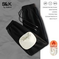 班尼路S&K系列加绒裤子女装保暖束脚裤秋冬新款重磅小个子收脚运动裤10 黑#纯色 【加绒保暖】 S