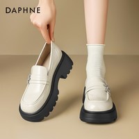 达芙妮黑色复古乐福鞋女2025年春季新款通勤一脚蹬爆款轻便小皮鞋 米色 37