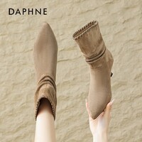 达芙妮尖头短靴女秋季细高跟靴子2025新款美拉德棕色堆堆靴巨好看 卡其色 35