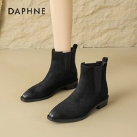 达芙妮巨好看尖头短靴子女秋冬2025新款英伦风马丁靴复古切尔西靴 黑色 35