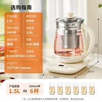 九阳（Joyoung）1.5L养生壶 0胶水煮茶器 316L不锈钢电烧水壶 保温花茶壶 带滤网 WY303