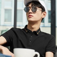 太平鸟男装POLO衫夏季短袖蜜蜂刺绣职场简约 黑色 M 