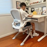 欧吉（OUJI）学习椅子青少年初高中学生专用人体工学写字椅可升降久坐书桌座椅 灰色-白框【自适应腰托】+7档坐高调节  钢制脚 90°翻转扶手