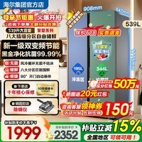 海尔539升对开门双开门冰箱黑金抗菌净味一级节能双变频风冷无霜不结冰大容量家用百塔铂岩灰面板 【539升】一级节能双变频 | 黑金净化
