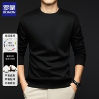 罗蒙(ROMON)男士卫衣套头2025春秋新款圆领纯色打底衫休闲长袖T恤上衣 黑色 XL (建议体重1-150斤)