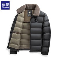 罗蒙（ROMON）翻领棉衣男外套2025冬季新款保暖毛领男士棉服男装棉袄爸爸装上衣 黑色 2XL