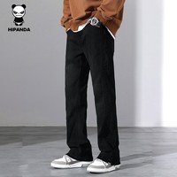 HIPANDA你好熊猫男裤2025年新款潮牌宽松直筒休闲百搭弹力舒适牛仔长裤男 黑色常规 XL