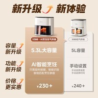 美的（Midea）家用空气炸锅免翻面大容量 可视窗口 蒸汽嫩炸 金属内腔 多功能 智能定时无油低脂煎炸 【AI智能烹饪】 5.3L