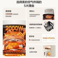 美的（Midea）新款新风炎烤空气炸锅家用大容量免翻面双热源吸氧环0氟陶瓷全金属内腔上下双视窗智能蒸烤一体 KZC6520【油脂氧化自清洗】0氟涂层 6.5L
