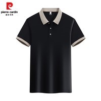 皮尔卡丹夏季新款短袖衫男纯色撞色拼接半袖商务休闲百搭上衣男 黑色 XL
