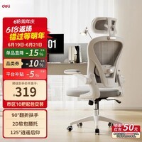 得力(deli)KF270人体工学椅翻折扶手电脑椅 可调节腰托灰