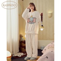 果壳(Gukoo)睡衣女冬季迪士尼小飞象联名毛绒保暖卡通可爱女士家居服套装D 杏色套装 M