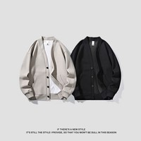 真维斯户外运动小西装针织开衫夹克男春秋季v领毛衣外套青少年宽松休闲褂子款 黑色 4XL