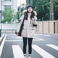 坦博尔小红书同款情侣羽绒服男女派克貉子毛领连帽户外工装外套TF236579 落英米 XS (155)