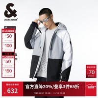 杰克·琼斯（JACK&JONES）男装冬季撞色拼接保暖防风反光字母胶印羽绒服外套男224412093 E44灰白色 S 170