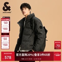 杰克·琼斯(JACK&JONES)25年冬季新款男装羽绒服男士潮流老花满印短款保暖立领鸭绒服外套 E44黑砂色 L 180