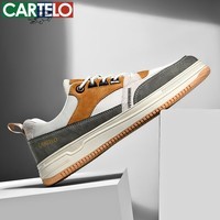 卡帝乐鳄鱼鞋子男鞋春夏季新款网面潮流百搭厚底男士休闲鞋运动防滑板鞋 白灰棕[网面款] QH8518 41