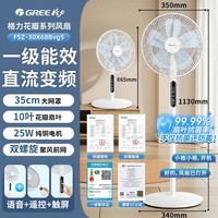 格力（GREE）落地风扇静音家用一级能效直流变频遥控办公室电风扇卧室客厅强力风扇 语音款【花瓣10叶扇|12寸】一级变频