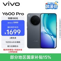 vivo Y600Pro 8GB+128GB 皓月黑 10200mAh耐超低温蓝海电池 耐久抗摔防水 寰宇增强通信3.0  AI手机