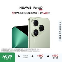 HUAWEI Pura 80 12GB+512GB 丝绒绿 丝绒直屏 红枫原色影像 全新鸿蒙AI 鸿蒙系统华为手机
