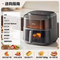 美的（Midea）空气炸锅2025年新款 蒸汽嫩烤 家用实用宽口大容量6L 上下双可视窗口 蒸烤一体全金属内腔KZC6019D