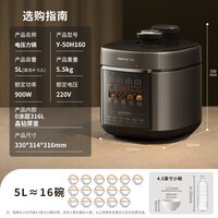 九阳(Joyoung)5升智能家用一锅双胆多功能百千帕电压力锅压力煲0涂层316L内胆大火营养煮高压锅预约定时Y-50H160