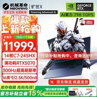 机械革命(MECHREVO)极光X 2026旗舰5060/70游戏本旷世X/15新品14代酷睿i7HX学生电竞设计笔记本电脑 旷世X C7-245HX/5070/灰 16G-1T