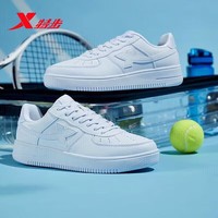 特步情侣男女板鞋小白鞋空军一号冬季革面保暖运动板鞋休闲鞋