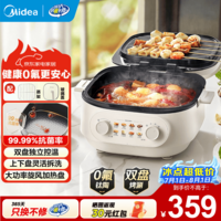 美的(Midea)电饼铛 可拆洗大火力速热 三明治机早餐机煎饼锅 方形蒸汽煎烤悬浮加深加大烤盘烙饼 双盘加深烤涮|JKC2875
