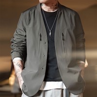马登工装 美式休闲无领西装外套男机能百搭夹克通勤免烫西服上衣 深灰色 S