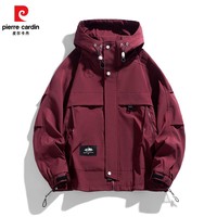 皮尔卡丹新款情侣款春秋宽松版冲锋衣青年潮流韩版时尚连帽大码夹克百搭衣 黑色 L 建议【体重135-155斤】