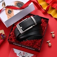 暇步士（Hush Puppies）皮带男士针扣真皮时尚头层牛皮腰带礼盒休闲商务七夕情人节礼物送 黑色016-宽度3.8cm（±0.1cm） 125cm