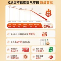 九阳(Joyoung)空气炸锅0涂层不锈钢 双热源焱烤加热免翻面 6L大容量可视视窗 全金属内腔 家用多功能KL60-V317Y