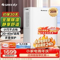 格力(GREE)除湿机/抽湿机除湿量20升/天家用轻音地下室干衣除湿器 20-40㎡适用 DH20EOA2A