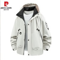 皮尔卡丹2025春季休闲夹克男士外套青少年冲锋衣防风衣男装上衣款 米白色 XL