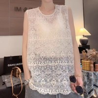 【轻奢爆款】2026新款百搭显瘦欧若风圆领蕾丝打底背心叠穿内搭女 白色 2XL 【125-140斤】