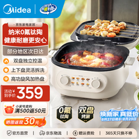 美的(Midea)电饼铛 可拆洗大火力速热 三明治机早餐机煎饼锅 方形蒸汽煎烤悬浮加深加大烤盘烙饼 双盘加深烤涮|JKC2875