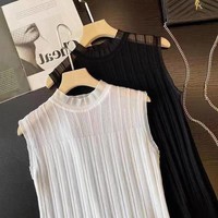 【法式时装】木耳边百搭打底衫女内搭外穿洋气无袖上衣 黑色+白色 2XL (建议140-160斤)