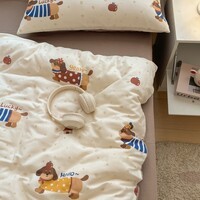 AIDLI床上四件套A类全棉双层纱纯棉新疆棉被套床单被罩双人套件 彩心犬 1.5/1.8m床 床单款 被套200*230cm