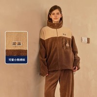 Teenie Weenie小熊羊羔绒睡衣女款2025新款秋冬加绒加厚情侣家居服 奶栗棕 【雪国山峦小熊-女】 M