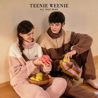 Teenie Weenie小熊羊羔绒睡衣女款2025新款秋冬加绒加厚情侣家居服 奶霜粉 【雪国山峦小熊-女】 L