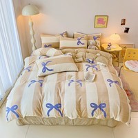 多兰诗(Duolanshi)牛奶绒四件套 秋冬加厚保暖卡通风床上用品加绒被套床单套件 甜心结 1.5米 床单款 -被套200*230 四件套