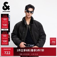杰克·琼斯（JACK&JONES）男装25年冬季潮流立领保暖压胶外套宽松短款休闲鸭绒男士羽绒服 黑色E40 M 175